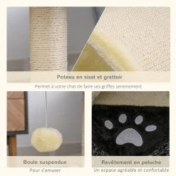 Top 10 ✨ Pawhut Arbre à chat griffoir grattoir design jeu boule suspendue + plateforme peluche sisal naturel beige 👏 -Promos Chat Boutique 3662970077856 4