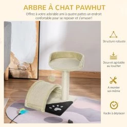 Top 10 ✨ Pawhut Arbre à chat griffoir grattoir design jeu boule suspendue + plateforme peluche sisal naturel beige 👏 -Promos Chat Boutique 3662970077856 7