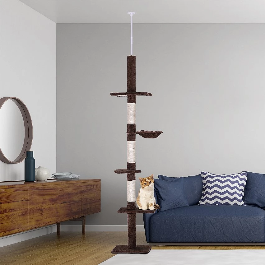 Nouveau 🎉 Pawhut Arbre à chat poteau à griffer L40 x l 34 x H 230-260 cm 5 niveaux d'activités beige 😉 2 Nouveau 🎉 Pawhut Arbre à chat poteau à griffer L40 x l 34 x H 230-260 cm 5 niveaux d'activités beige 😉 – Image 2