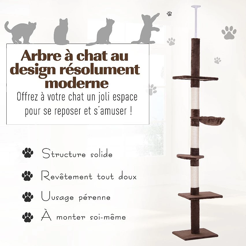 Nouveau 🎉 Pawhut Arbre à chat poteau à griffer L40 x l 34 x H 230-260 cm 5 niveaux d'activités beige 😉 4 Nouveau 🎉 Pawhut Arbre à chat poteau à griffer L40 x l 34 x H 230-260 cm 5 niveaux d'activités beige 😉 – Image 4