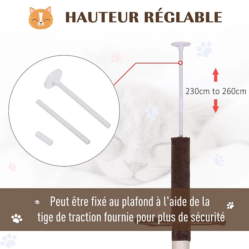 Nouveau 🎉 Pawhut Arbre à chat poteau à griffer L40 x l 34 x H 230-260 cm 5 niveaux d'activités beige 😉 5 Nouveau 🎉 Pawhut Arbre à chat poteau à griffer L40 x l 34 x H 230-260 cm 5 niveaux d'activités beige 😉 – Image 5