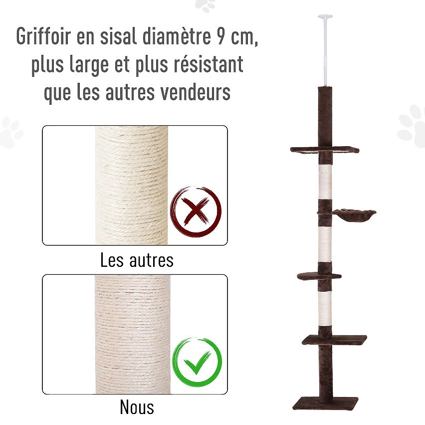 Nouveau 🎉 Pawhut Arbre à chat poteau à griffer L40 x l 34 x H 230-260 cm 5 niveaux d'activités beige 😉 7 Nouveau 🎉 Pawhut Arbre à chat poteau à griffer L40 x l 34 x H 230-260 cm 5 niveaux d'activités beige 😉 – Image 7