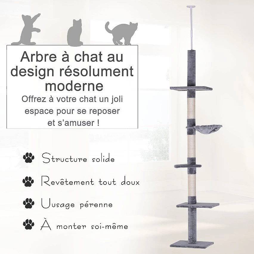 Nouveau 🎉 Pawhut Arbre à chat poteau à griffer L40 x l 34 x H 230-260 cm 5 niveaux d'activités beige 😉 18 Nouveau 🎉 Pawhut Arbre à chat poteau à griffer L40 x l 34 x H 230-260 cm 5 niveaux d'activités beige 😉 – Image 18