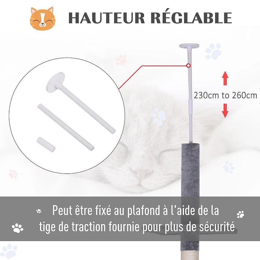 Nouveau 🎉 Pawhut Arbre à chat poteau à griffer L40 x l 34 x H 230-260 cm 5 niveaux d'activités beige 😉 19 Nouveau 🎉 Pawhut Arbre à chat poteau à griffer L40 x l 34 x H 230-260 cm 5 niveaux d'activités beige 😉 – Image 19