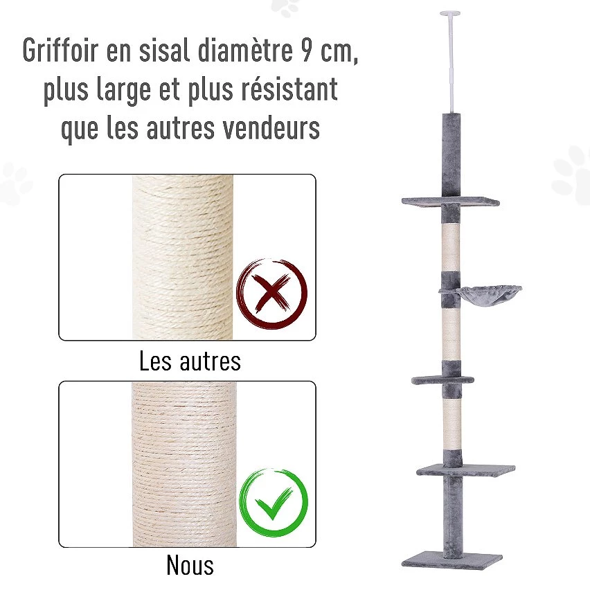 Nouveau 🎉 Pawhut Arbre à chat poteau à griffer L40 x l 34 x H 230-260 cm 5 niveaux d'activités beige 😉 20 Nouveau 🎉 Pawhut Arbre à chat poteau à griffer L40 x l 34 x H 230-260 cm 5 niveaux d'activités beige 😉 – Image 20