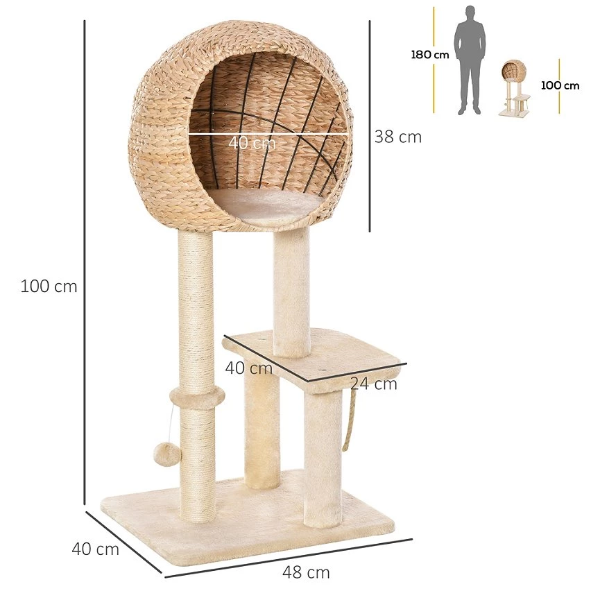 Le moins cher 🧨 Pawhut Arbre à chats style cosy chic griffoir sisal naturel grande niche plateformes jeu boule corde escalade peluche courte massette beige 🧨 3 Le moins cher 🧨 Pawhut Arbre à chats style cosy chic griffoir sisal naturel grande niche plateformes jeu boule corde escalade peluche courte massette beige 🧨 – Image 3