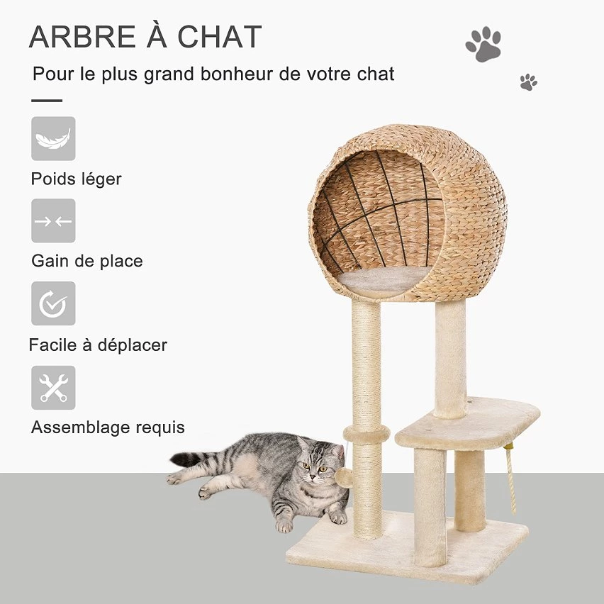 Le moins cher 🧨 Pawhut Arbre à chats style cosy chic griffoir sisal naturel grande niche plateformes jeu boule corde escalade peluche courte massette beige 🧨 5 Le moins cher 🧨 Pawhut Arbre à chats style cosy chic griffoir sisal naturel grande niche plateformes jeu boule corde escalade peluche courte massette beige 🧨 – Image 5