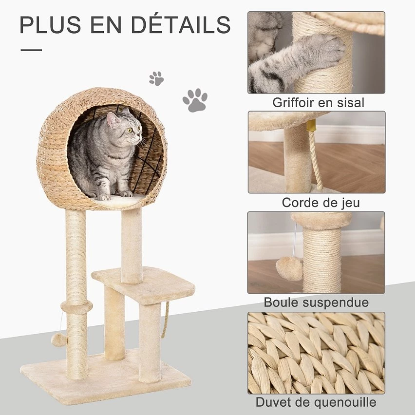 Le moins cher 🧨 Pawhut Arbre à chats style cosy chic griffoir sisal naturel grande niche plateformes jeu boule corde escalade peluche courte massette beige 🧨 6 Le moins cher 🧨 Pawhut Arbre à chats style cosy chic griffoir sisal naturel grande niche plateformes jeu boule corde escalade peluche courte massette beige 🧨 – Image 6