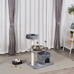 Le moins cher ⌛ Pawhut Arbre à chats griffoir sisal naturel centre d'activités niche plateformes jeu boule suspendue et à ressort gris 🛒 -Promos Chat Boutique 3662970084380 4