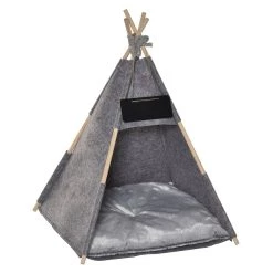 Budget ⭐ PawHut Tente tipi pour animaux - teepee chat ou chien - coussin épais grand confort inclus - structure bois de pin feutre peluche PV gris ⌛