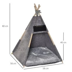 Budget ⭐ PawHut Tente tipi pour animaux - teepee chat ou chien - coussin épais grand confort inclus - structure bois de pin feutre peluche PV gris ⌛ -Promos Chat Boutique 3662970084403 3