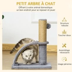 Meilleure vente 🤩 Pawhut Arbre à chat griffoir grattoir design jeu boule suspendue + demi-arc de massage peluche jute naturelle gris 🎁 -Promos Chat Boutique 3662970086490 4