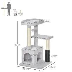 Nouveau 🛒 Pawhut Arbre à chat griffoirs sisal naturel et massant grande niche plateforme panier jeu boule suspendue peluche gris ✔️ -Promos Chat Boutique 3662970086506 3