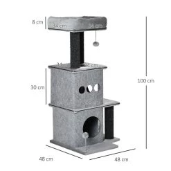 Remise 😀 Pawhut Arbre à chat centre d'activités griffoirs jeu boule suspendue et à ressort 2 niches housses amovibles plateformes gris 😀 -Promos Chat Boutique 3662970086513 3