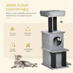 Remise 😀 Pawhut Arbre à chat centre d'activités griffoirs jeu boule suspendue et à ressort 2 niches housses amovibles plateformes gris 😀 -Promos Chat Boutique 3662970086513 5