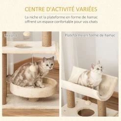 Meilleur prix 👍 Pawhut Arbre à chat griffoirs grattoir jeu boules suspendues plateformes ronde, rectangulaire et demi-cylindrique peluche jute naturelle beige 🥰 -Promos Chat Boutique 3662970087466 4