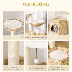 Sortie ⭐ Pawhut Arbre à chat style cosy chic griffoirs sisal naturel niche 2 paniers avec coussins plateforme 2 boules suspendues 😀 -Promos Chat Boutique 3662970087947 5