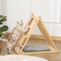 Grosses soldes 🎉 Pawhut Arbre à chat tipi - teepee chat - coussin grande douceur gris, grattoir, griffoirs jute naturelle inclus - structure bois de pin 😀 -Promos Chat Boutique 3662970088418 2
