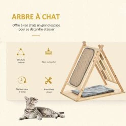 Grosses soldes 🎉 Pawhut Arbre à chat tipi - teepee chat - coussin grande douceur gris, grattoir, griffoirs jute naturelle inclus - structure bois de pin 😀 -Promos Chat Boutique 3662970088418 4