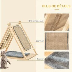 Grosses soldes 🎉 Pawhut Arbre à chat tipi - teepee chat - coussin grande douceur gris, grattoir, griffoirs jute naturelle inclus - structure bois de pin 😀 -Promos Chat Boutique 3662970088418 5