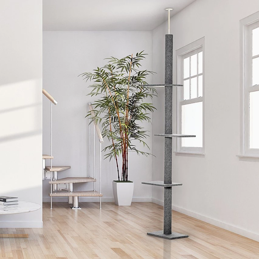 Coupon 🎉 Pawhut Arbre à chat poteau à griffer hauteur réglable dim. 43L x 27I x 228-260H cm 4 niveaux d'activités gris clair ✔️ 2 Coupon 🎉 Pawhut Arbre à chat poteau à griffer hauteur réglable dim. 43L x 27I x 228-260H cm 4 niveaux d'activités gris clair ✔️ – Image 2