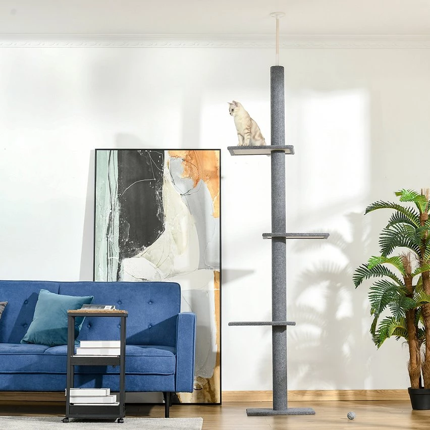 Coupon 🎉 Pawhut Arbre à chat poteau à griffer hauteur réglable dim. 43L x 27I x 228-260H cm 4 niveaux d'activités gris clair ✔️ 5 Coupon 🎉 Pawhut Arbre à chat poteau à griffer hauteur réglable dim. 43L x 27I x 228-260H cm 4 niveaux d'activités gris clair ✔️ – Image 5