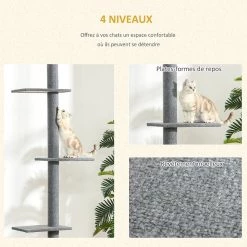 Coupon 🎉 Pawhut Arbre à chat poteau à griffer hauteur réglable dim. 43L x 27I x 228-260H cm 4 niveaux d'activités gris clair ✔️ 13 Coupon 🎉 Pawhut Arbre à chat poteau à griffer hauteur réglable dim. 43L x 27I x 228-260H cm 4 niveaux d'activités gris clair ✔️ -Promos Chat Boutique 3662970089255 7