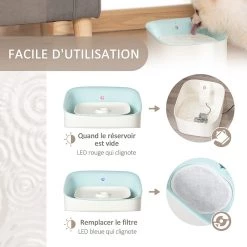 Remise ✨ Pawhut Fontaine à eau chat chien 3 L - Fontaine à eau silencieuse - 3 modes, capteur infrarouge, filtre, piètement antidérapant - ABS bleu blanc ⌛ -Promos Chat Boutique 3662970089880 6
