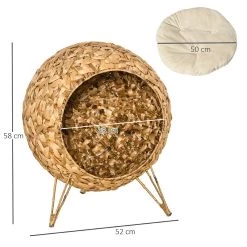 Remise ❤️ PawHut Panier chat lit chat cosy grand confort dim. Ø 52 x 58H cm coussin moelleux inclus jacinthe d'eau 😍 -Promos Chat Boutique 3662970090589 3