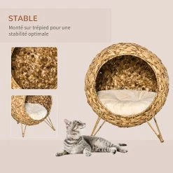 Remise ❤️ PawHut Panier chat lit chat cosy grand confort dim. Ø 52 x 58H cm coussin moelleux inclus jacinthe d'eau 😍 -Promos Chat Boutique 3662970090589 5