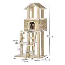 Meilleure vente 🎉 Pawhut Arbre à chats style cosy chic griffoirs sisal naturel grande niche plateforme échelle jeu boules tourniquet peluche courte cordes d'algues tressées 🌟 -Promos Chat Boutique 3662970095249 3