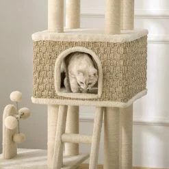 Meilleure vente 🎉 Pawhut Arbre à chats style cosy chic griffoirs sisal naturel grande niche plateforme échelle jeu boules tourniquet peluche courte cordes d'algues tressées 🌟 -Promos Chat Boutique 3662970095249 7