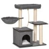 Bon marché ⌛ Pawhut Arbre à chat avec griffoir en sisal niche lit pour chat hamac corde d'escalade plateformes panneaux particules coussins gris ✨