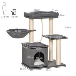 Bon marché ⌛ Pawhut Arbre à chat avec griffoir en sisal niche lit pour chat hamac corde d'escalade plateformes panneaux particules coussins gris ✨ -Promos Chat Boutique 3662970095317 3