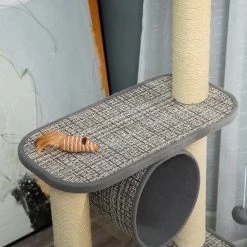 Bon marché 😉 Pawhut Arbre à chats multi-équipements H130 cm griffoirs grattoirs plateformes tunnel jeu boules suspendues polyester gris 😀 -Promos Chat Boutique 3662970095362 7