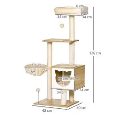 Meilleur prix 👏 Pawhut Arbre à chat multi-équipement griffoirs grattoirs niche hamac panier coussins amovibles H126 cm peluche courte sisal naturel beige 😍 -Promos Chat Boutique 3662970095409 3