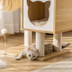 Meilleur prix 👏 Pawhut Arbre à chat multi-équipement griffoirs grattoirs niche hamac panier coussins amovibles H126 cm peluche courte sisal naturel beige 😍 -Promos Chat Boutique 3662970095409 7