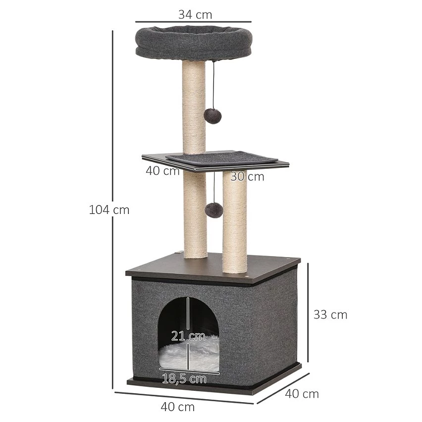 Vente flash 👍 Pawhut Arbre à chat centre d'activité griffoirs grattoirs H104 cm gris ✔️ 3 Vente flash 👍 Pawhut Arbre à chat centre d'activité griffoirs grattoirs H104 cm gris ✔️ – Image 3