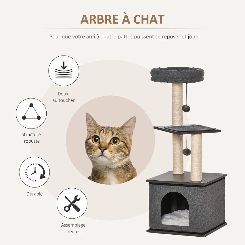Vente flash 👍 Pawhut Arbre à chat centre d'activité griffoirs grattoirs H104 cm gris ✔️ 4 Vente flash 👍 Pawhut Arbre à chat centre d'activité griffoirs grattoirs H104 cm gris ✔️ – Image 4