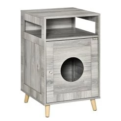Bon marché 😀 Pawhut Maison de toilette pour chat espace de rangement porte magnétique pieds bois de pin dim. 48L x 53l x 79H cm aspect bois gris 🥰