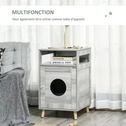 Bon marché 😀 Pawhut Maison de toilette pour chat espace de rangement porte magnétique pieds bois de pin dim. 48L x 53l x 79H cm aspect bois gris 🥰 -Promos Chat Boutique 3662970095515 4