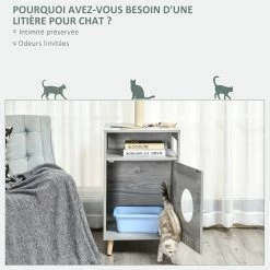 Bon marché 😀 Pawhut Maison de toilette pour chat espace de rangement porte magnétique pieds bois de pin dim. 48L x 53l x 79H cm aspect bois gris 🥰 -Promos Chat Boutique 3662970095515 5