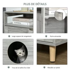 Bon marché 😀 Pawhut Maison de toilette pour chat espace de rangement porte magnétique pieds bois de pin dim. 48L x 53l x 79H cm aspect bois gris 🥰 -Promos Chat Boutique 3662970095515 6