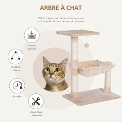 Le moins cher 😀 Pawhut Arbre à chat 3 griffoirs grattoirs sisal naturel plateforme hamac et boule suspendue dim. 50L x 36l x 70H cm peluche haute densité 220 g/m² gris ✨ -Promos Chat Boutique 3662970095676 4
