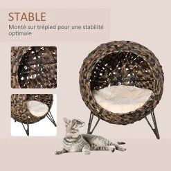 Acheter 😍 PawHut Panier chat lit chat cosy grand confort dim. Ø 52 x 58H cm coussin moelleux inclus résine tressée imitation rotin chocolat 🌟 -Promos Chat Boutique 3662970099452 4