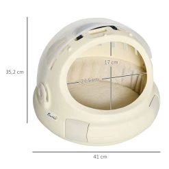 Budget 😀 Pawhut Maison chat - niche chat portable avec poignée - sac de transport chat verrouillable - coussin amovible inclus - dim. Ø 41 x 35,2H cm - PP beige 👏 -Promos Chat Boutique 3662970100998 3