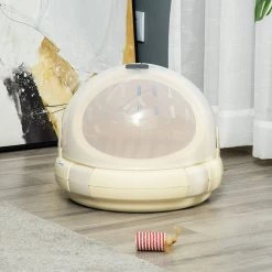 Budget 😀 Pawhut Maison chat - niche chat portable avec poignée - sac de transport chat verrouillable - coussin amovible inclus - dim. Ø 41 x 35,2H cm - PP beige 👏 -Promos Chat Boutique 3662970100998 4