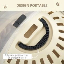 Budget 😀 Pawhut Maison chat - niche chat portable avec poignée - sac de transport chat verrouillable - coussin amovible inclus - dim. Ø 41 x 35,2H cm - PP beige 👏 -Promos Chat Boutique 3662970100998 6