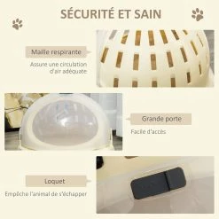 Budget 😀 Pawhut Maison chat - niche chat portable avec poignée - sac de transport chat verrouillable - coussin amovible inclus - dim. Ø 41 x 35,2H cm - PP beige 👏 -Promos Chat Boutique 3662970100998 7