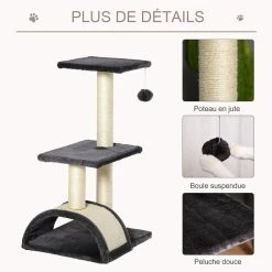 De gros ⌛ Pawhut Arbre à chat griffoir grattoir design jeu boule suspendue 2 plateformes peluche sisal naturel gris ⭐ 11 De gros ⌛ Pawhut Arbre à chat griffoir grattoir design jeu boule suspendue 2 plateformes peluche sisal naturel gris ⭐ -Promos Chat Boutique 3662970101322 5